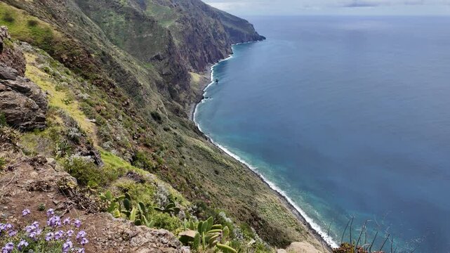 Scenic panoramic view at Ponta do Pargo, famous destination on Madeira Island, Portugal.