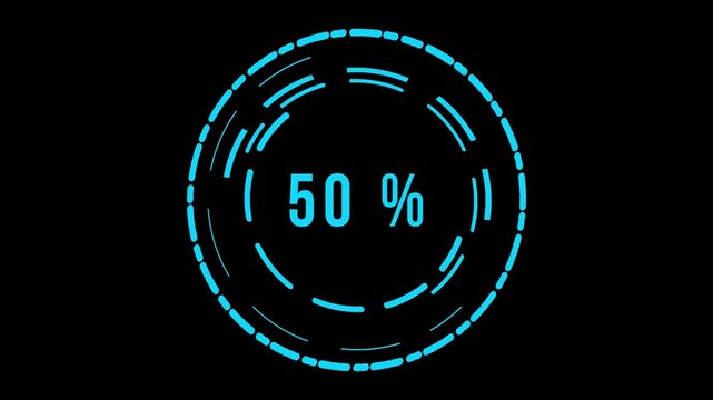 Futuristic precent Progress Indicator with Holographic Design. Blue holographic-style progress indicator at precent, featuring dynamic circular patterns on black background tech or futuristic themes