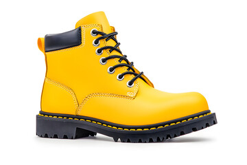 Yellow cargo boots isolated on white background
