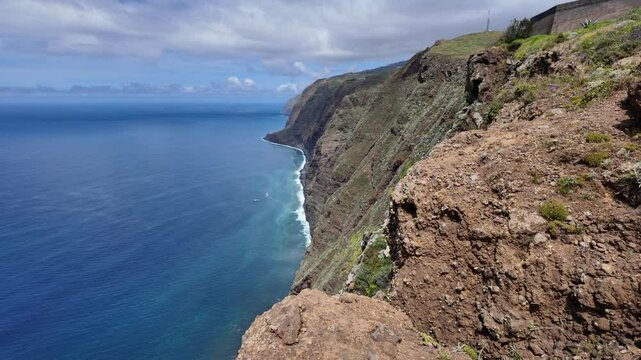 Scenic panoramic view at Ponta do Pargo, famous destination on Madeira Island, Portugal.