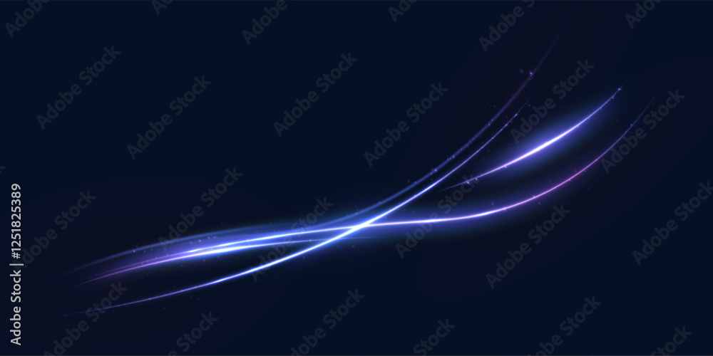 Fototapete shiny bright purple glowing curved line with magical light effect. glow effect for game interface de