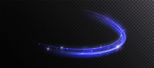 Shiny bright purple glowing curved line with magical light effect. Glow effect for game interface design on black background.