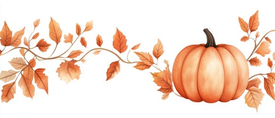 Naklejka premium beautiful watercolor composition featuring pumpkin and autumn leaves, perfect for seasonal decor