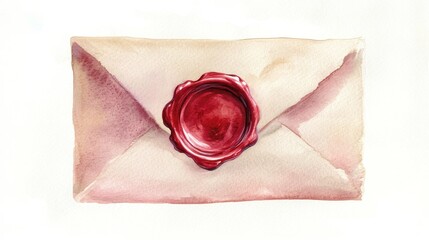 watercolor envelope with red wax seal, evoking sense of nostalgia and elegance