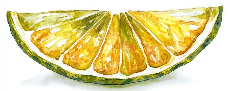 vibrant watercolor illustration of lemon slice, showcasing its juicy segments and bright colors, perfect for culinary themes