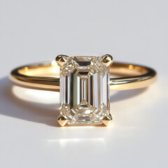 golden ring ith emerald cut diamond