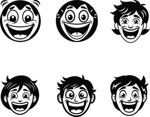 Cartoon faces expressive eyes and mouth smiling illustration