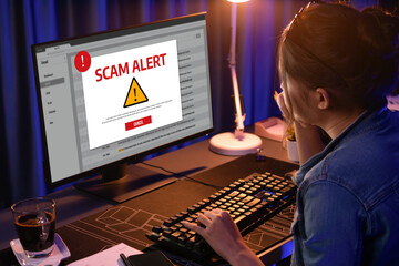Cyber security software show alert of cyber attack for protection brisk. Danger from virus,...