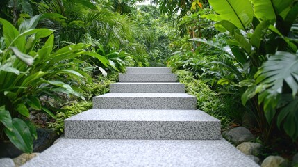 Obraz premium Pathway through lush garden, stone steps