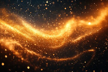 Golden bokeh and glittering particles creating a dreamy, award-inspired background