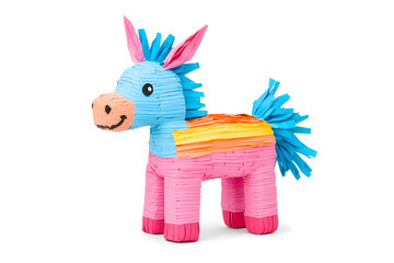 Bright birthday colorful donkey pinata isolated on white background
