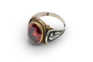 Closeup of a Red Stone Ring on a transparent background