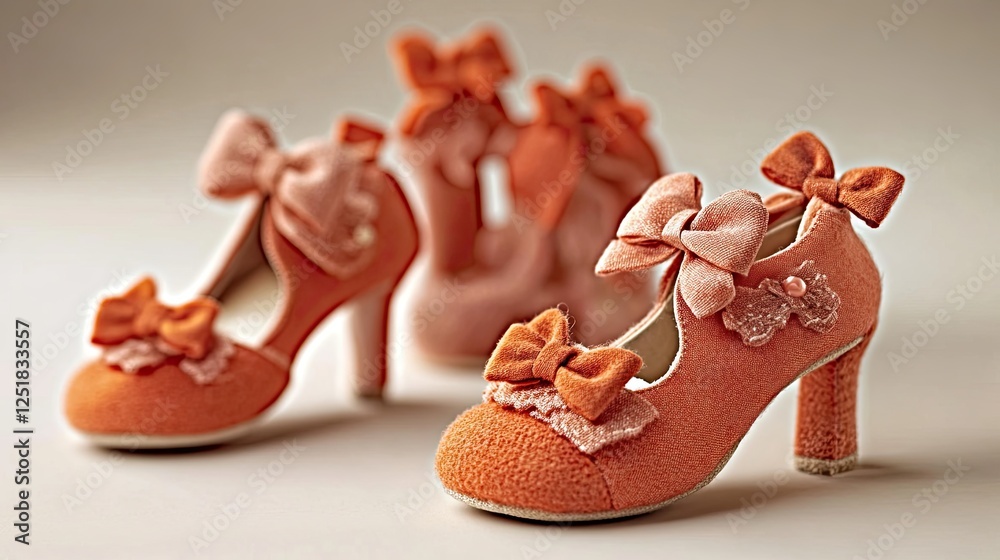 Poster charming dolled up doll shoes with beautiful bows displayed in a soft light setting