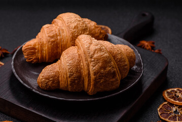 Sweet crispy croissants with chocolate filling