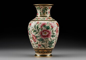 Ornate ceramic vase with a floral design, ideal for adding a touch of elegance and color to any interior space. Isolated on transparent background