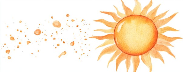 vibrant watercolor sun radiating warmth with splashes of orange