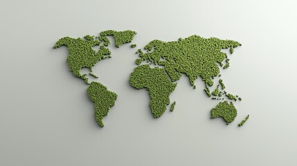 Illustration of world map made from green foliage, symbolizing global environmental sustainability and ecology.