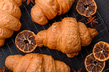 Sweet crispy croissants with chocolate filling