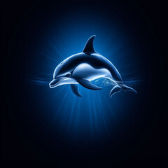Fototapeta premium Sleek dolphin swimming gracefully in deep blue light