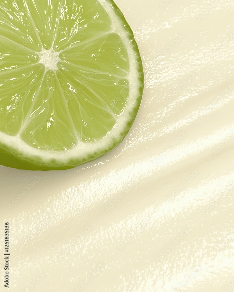 Poster lime citrus fresh slice resting on a smooth cream background inviting a refreshing taste sensation