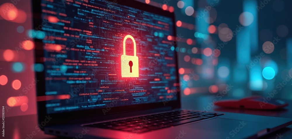 Leinwandbilder illustration of padlock icon on computer screen with digital code data. security technology concept,