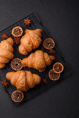 Sweet crispy croissants with chocolate filling
