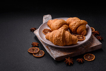 Sweet crispy croissants with chocolate filling