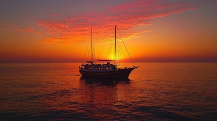 Fototapeta premium Sunset Sailboat Ocean Cruise Idyllic Seascape