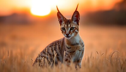 Obraz premium a small cat sitting in a field of tall grass