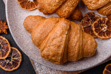 Sweet crispy croissants with chocolate filling