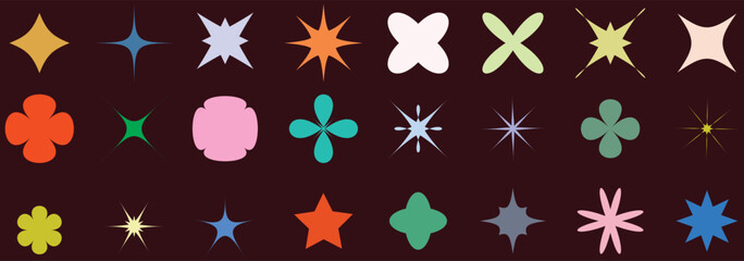 Brutalist abstract geometric shapes and grids. Brutal contemporary figure star oval spiral flower and other primitive elements. Swiss design aesthetic. Bauhaus Memphis design.