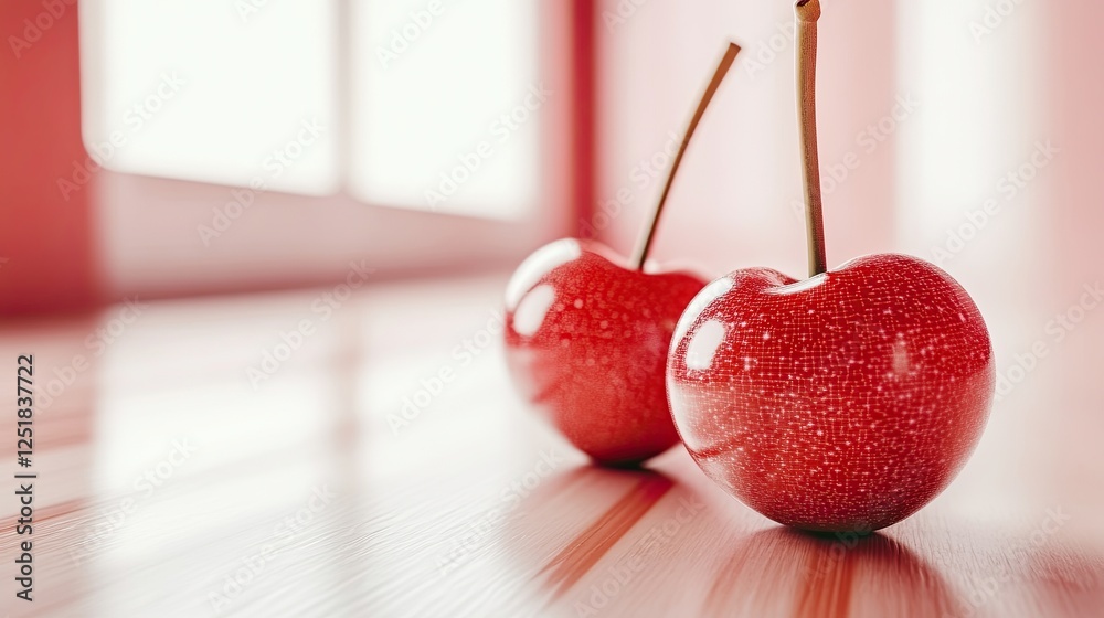 Poster glossy cherries illuminated by holographic light in a cyberpunk inspired gradient space