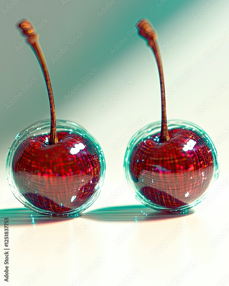 Aufkleber glossy cherries illuminate a futuristic gradient space with holographic reflections