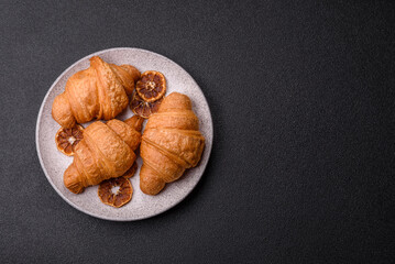 Sweet crispy croissants with chocolate filling