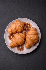 Sweet crispy croissants with chocolate filling