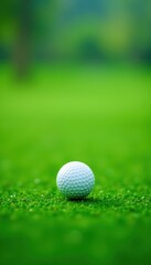 Obraz premium A pristine white golf ball sits alone on a putting green , game, texture, smooth