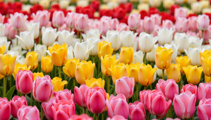 Vibrant tulip display at Tulip Festival, floral elegance and beauty