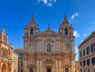 Mdina, Malta 30 September 2024: Historic St. Paul's Cathedral in Mdina, Malta