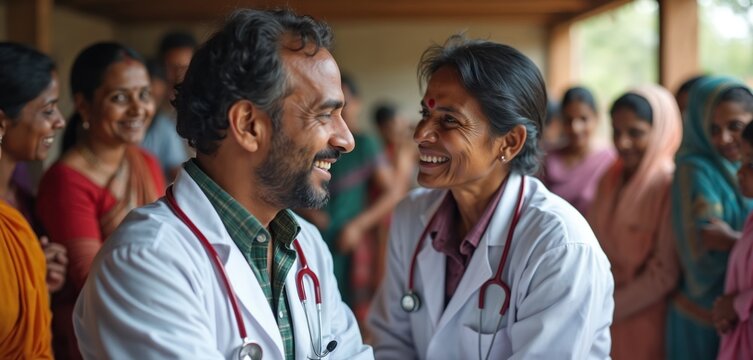 Indian doctor offers vital healthcare services at free health camp in rural village. Man, woman physicians aim to narrow healthcare disparity for underprivileged groups, providing medical assistance