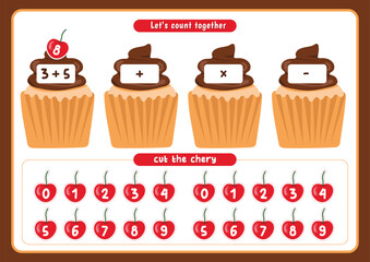 Cute Cupcake Math Operations Worksheet for Kids