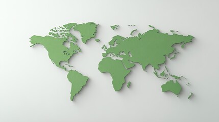Obraz premium 3D green world map on a white background, minimalist design for geography and global concepts.