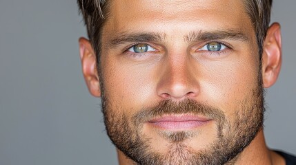 Obraz premium Man's Close-up Portrait, Studio Shot, Gray Background