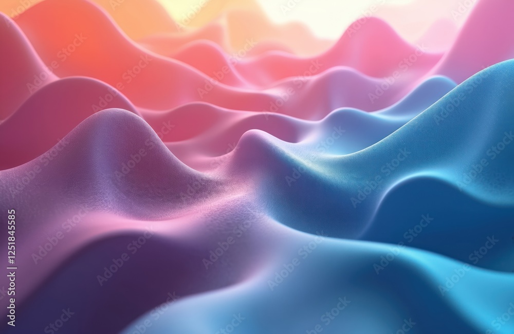 Fototapete Abstract 3D render background with smooth gradient transitions. Colorful illustration with wave pattern, geometric shapes. Modern wallpaper for business, tech product demo or banner.