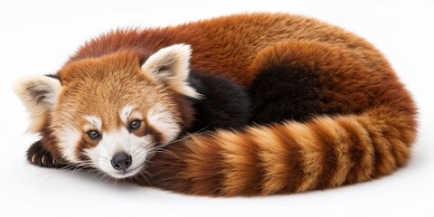Obraz premium - Red panda curled up for wildlife conservation blogs, endangered species awareness campaigns, zoo education programs, and animal protection websites