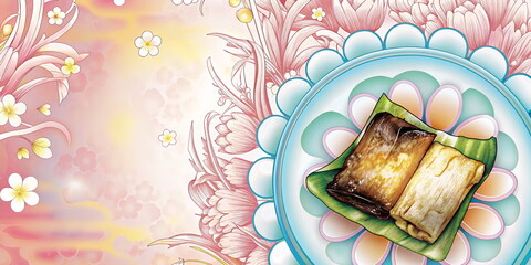 Artistic food presentation of grilled fish on decorative plate for culinary blogs, restaurant menu designs, Asian cuisine promotions, and creative food photography inspiration