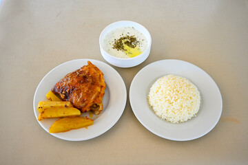 Chicken wings barbeque in a dish with BBQ grill sauce . Izgara tavuk kelebek sis kanat. Izgara tavuk sis, gogus.