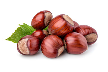 Heap of chestnuts isolated on white backdrop