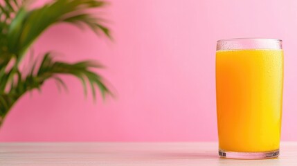 Orange Juice in Glass on Pink Background