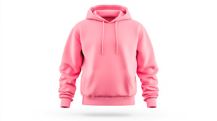 Front view mockup of a plain pink classic hoodie, isolated on a white background, showcasing its soft fabric and comfortable design