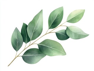Vivid watercolor eucalyptus sprig with delicate green leaves